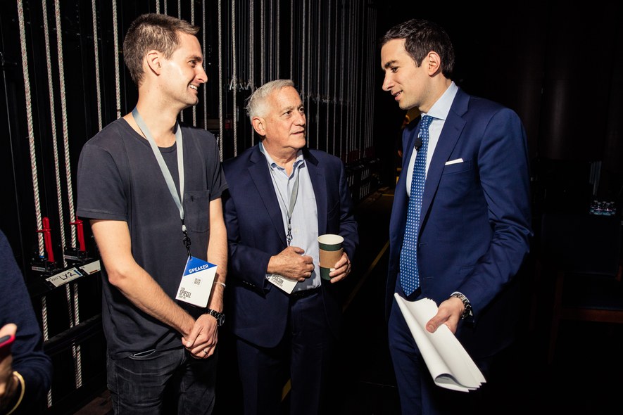 Evan Spiegel, co-founder and C.E.O. Snap Inc., Walter Isaacson, and Andrew Ross Sorkin. 
