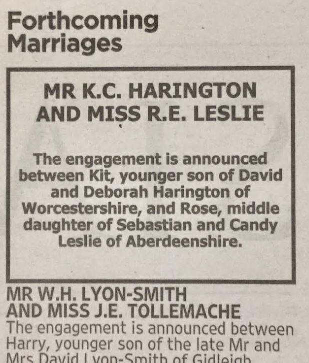  The couple placed an engagement announcement in The Times