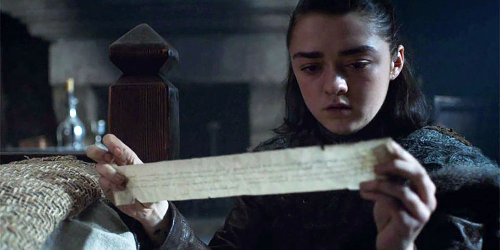 Take a look at the letter that Arya found in Littlefinger's room