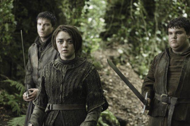 Television Programme: Game Of Thrones with Joe Dempsie as Gendry, Maisie Williams as Arya Stark and Ben Hawkey as Hot Pie. Game Of Thrones, Series 3. EP302.. ? HBO Enterprises