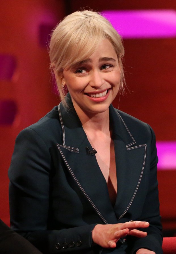 Emilia Clarke during filming for the Graham Norton Show at BBC Studioworks in London, to be aired on BBC One on Friday. PRESS ASSOCIATION. Picture date: Thursday May 17, 2018. Photo credit should read: PA Images on behalf of So TV