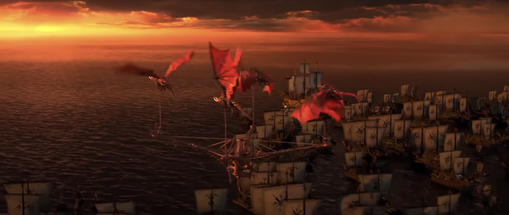 Just some dragons flying with ships.