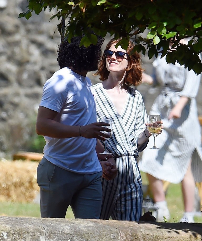 BGUK_1271825 - *PREMIUM-EXCLUSIVE* Aberdeen, SCOTLAND - MUST CALL FOR PRICING BEFORE USAGE - Newly Married Game of Thrones Stars Kit Harington and wife Rose Leslie seen having lunch with family and friends at Wardhill Castle. The Newlyweds looked really happy as they enjoyed a post-lunch with friends and family members at Wardhill Castle the day after they got married at Rayne Church in Scotland. Pictured: Kit Harington and Rose Leslie BACKGRID UK 24 JUNE 2018 UK: +44 208 344 2007 / uksales@backgrid.com USA: +1 310 798 9111 / usasales@backgrid.com *UK Clients - Pictures Containing Children Please Pixelate Face Prior To Publication*