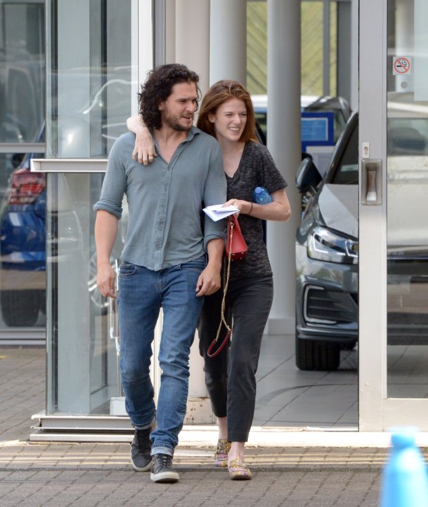 MUST BYLINE: EROTEME.CO.UK Newlyweds Kit Harington and Rose Leslie are seen together for the first time since thier fairytale wedding at a Scottish castle. The Game Of Thrones actor, 31and his new wife dived right into marital life and went shopping for a new car. EXCLUSIVE July 11, 2018 Job: 180711L1 London, England EROTEME.CO.UK 44 207 431 1598 Ref: 341629