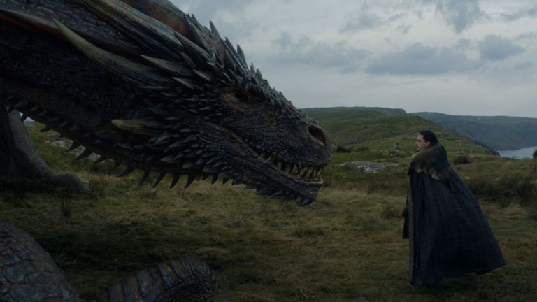 Kit Harington as Jon Snow and Drogon. Pic: Sky Atlantic/HBO