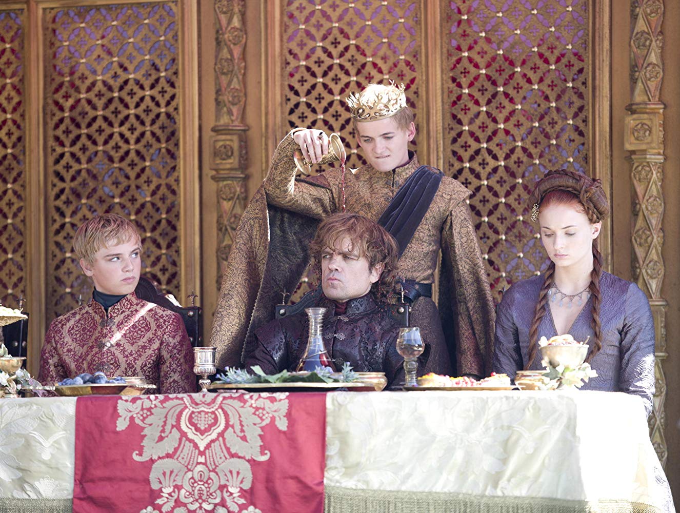 Peter Dinklage, Jack Gleeson, Dean-Charles Chapman, and Sophie Turner in Game of Thrones.
Source: IMDB