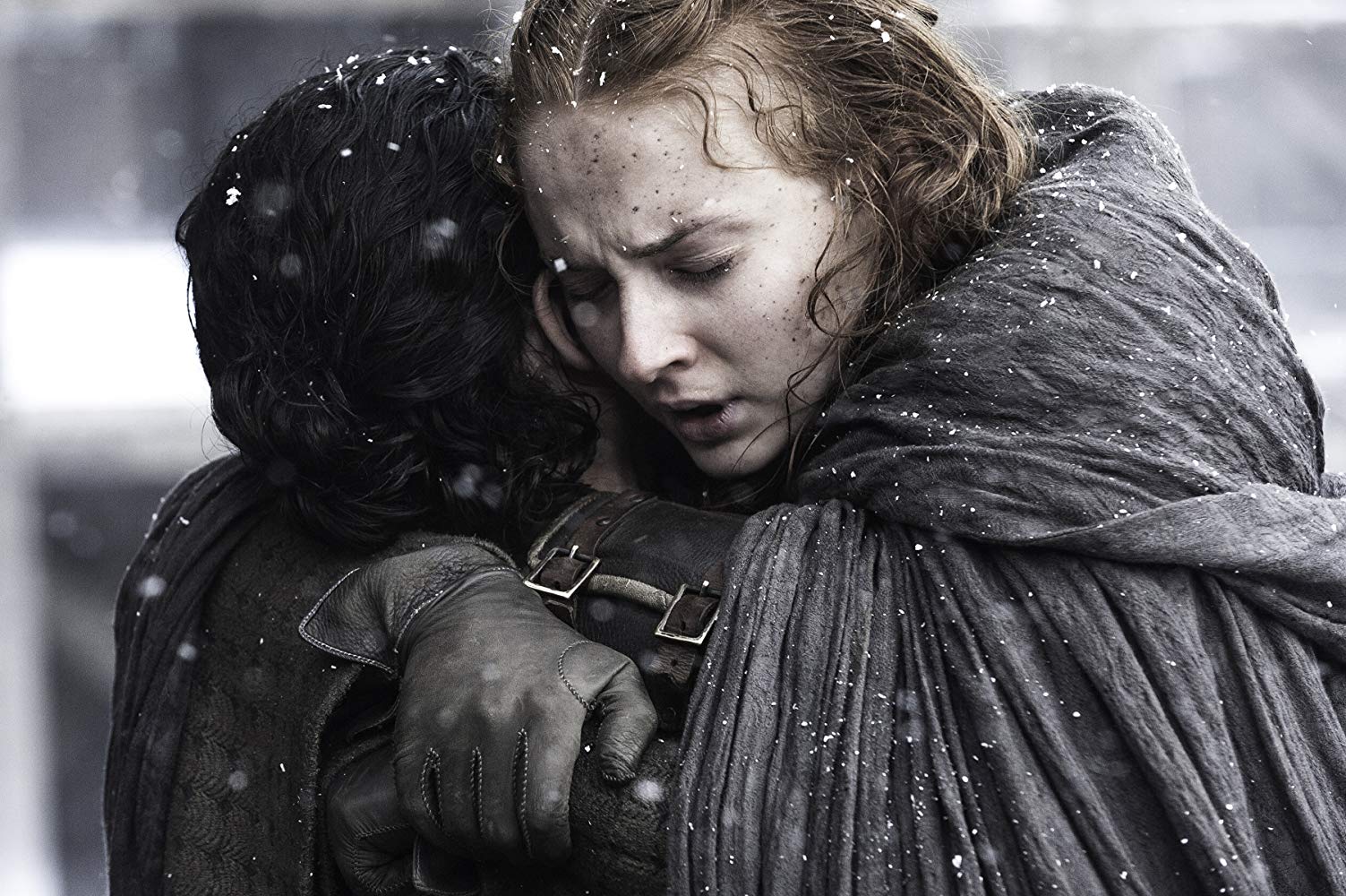 Kit Harington (Jon Snow) and Sophie Turner (Sansa Stark) in Game of Thrones. Source: IMDB