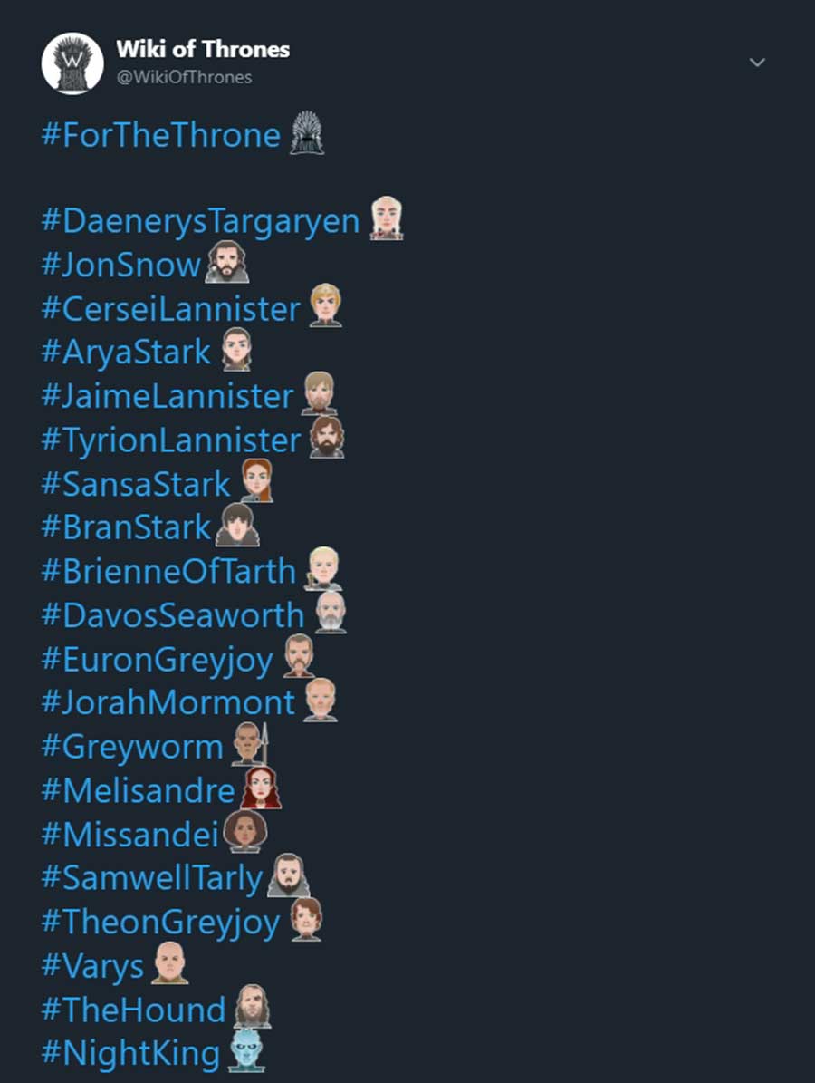 Twitter reveals 20 new Game Of Thrones hashtag emojis and character posters