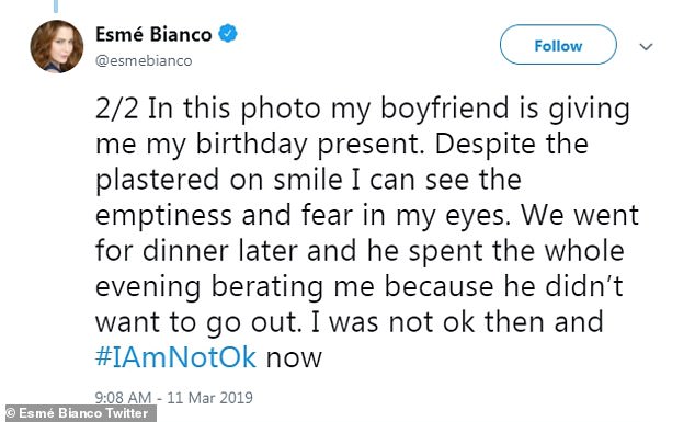 Detailing the trauma: ‘This photo was taken on my birthday many years ago. The night before I had been locked in the bedroom alone and had not slept,’ the actress wrote