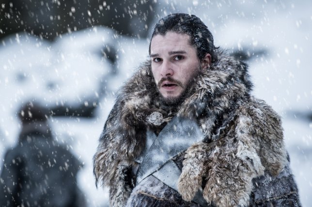 Kit Harington as Jon Snow in Game of Thrones as snow falls