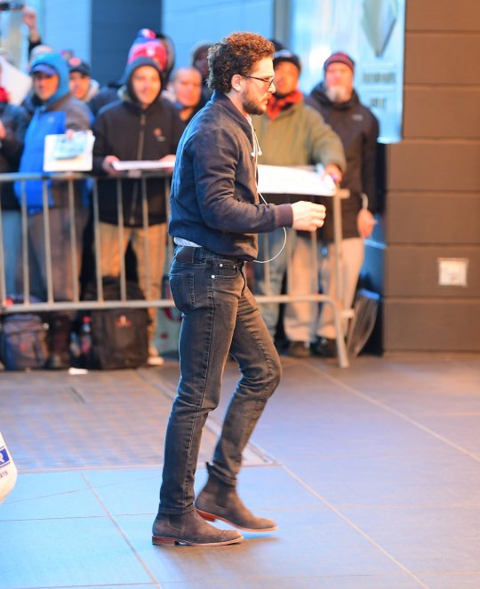 Maisie Williams looked stylish as she returned to her NYC hotel on Monday after an appearance on the Tonight Show. She wore a plaid coat with Red Converse sneakers and her pink hair in Space buns. Kit Harington was also seen arriving after he stopped by SNL to Pick up his Script. Pictured: Kit Harington Ref: SPL5076379 010419 NON-EXCLUSIVE Picture by: DIGGZY / SplashNews.com Splash News and Pictures Los Angeles: 310-821-2666 New York: 212-619-2666 London: 0207 644 7656 Milan: 02 4399 8577 photodesk@splashnews.com World Rights, No Portugal Rights
