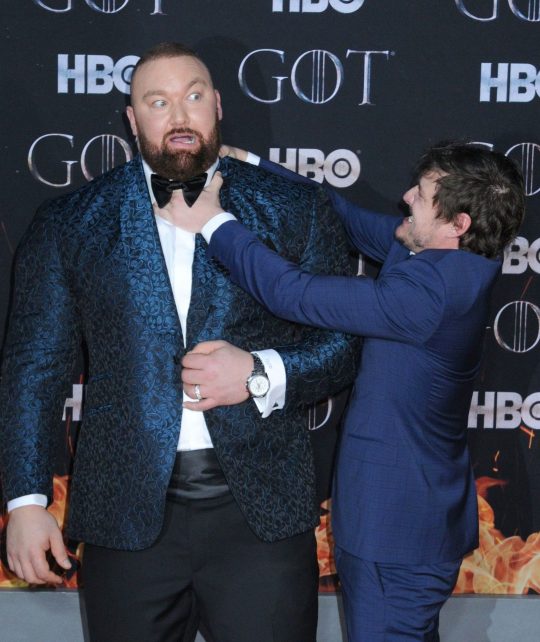 Mandatory Credit: Photo by Action Press/REX (10186219b) Hafpor Julius Bjornsson and Pedro Pascal 'Game of Thrones' season eight premiere, Arrivals, New York, USA - 03 Apr 2019
