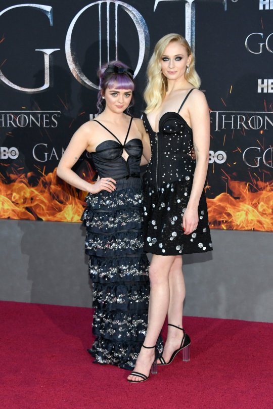 NEW YORK, NY - APRIL 03: Maisie Williams and Sophie Turner attend the "Game Of Thrones" season 8 premiere on April 3, 2019 in New York City. (Photo by Mike Coppola/FilmMagic)