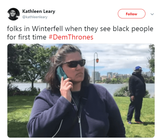 Twitter had a field day over the Game of Thrones moment as Missendei and Greyworm arrived in Winterfell (Picture: Twitter)