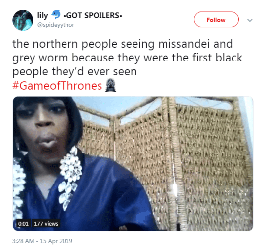 Twitter had a field day over the Game of Thrones moment as Missendei and Greyworm arrived in Winterfell (Picture: Twitter)
