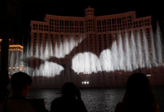 A dragon is projected during a "Game of Thrones"-themed show at the fountains at the Bellagio casino-resort, Sunday, March 31, 2019, in Las Vegas.