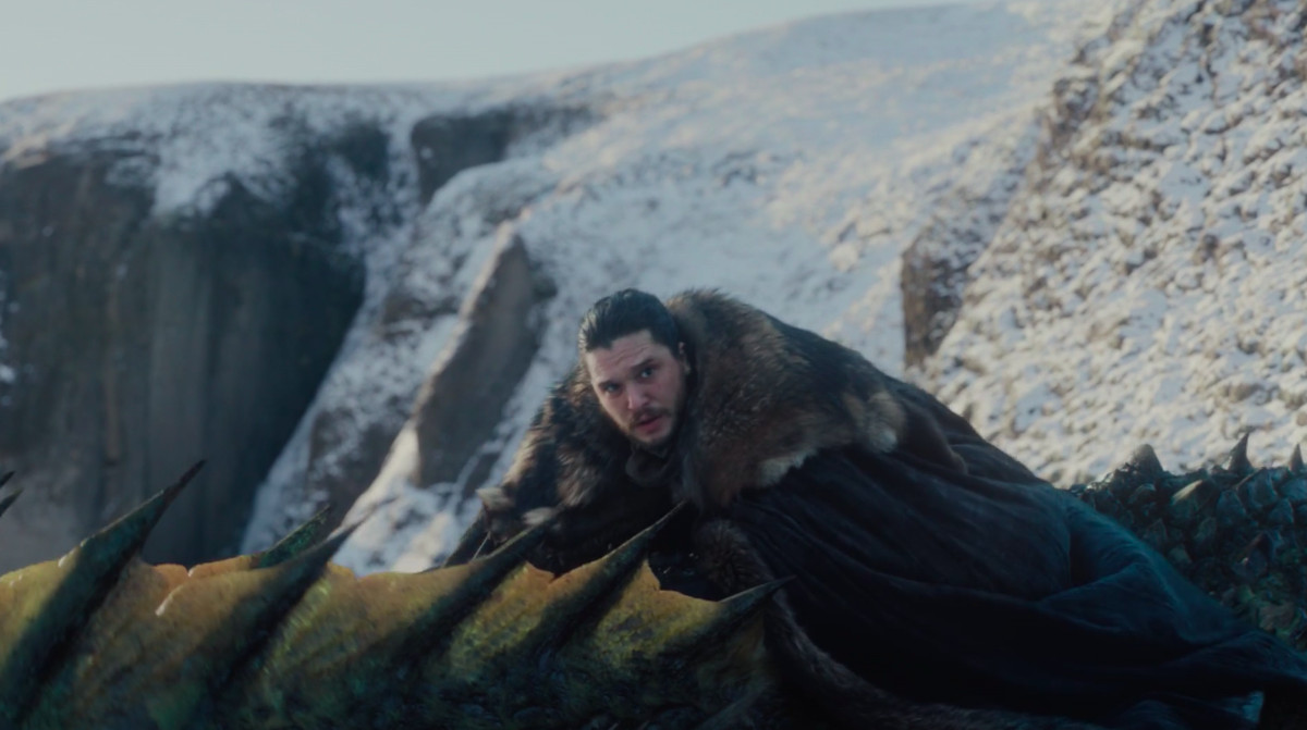 jon snow flies a dragon - game of thrones season 8 premiere