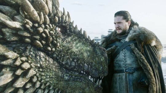 Jon Snow (Kit Harington) gets up and personal with a dragon...