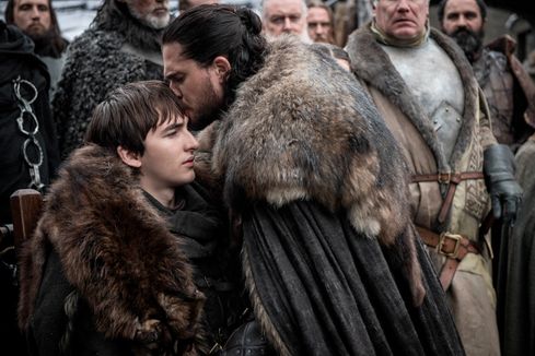 Isaac Hempstead Wright, left, and Kit Harington in a scene from "Game of Thrones."