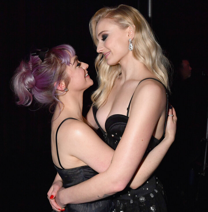 Maisie Williams and Sophie Turner embrace at the "Game Of Thrones" Season 8 NY Premiere After Party in April.