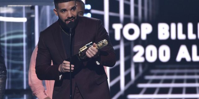 Drake accepts the top billboard 200 album award for "Scorpion" at the Billboard Music Awards on Wednesday, May 1, 2019, at the MGM Grand Garden Arena in Las Vegas.