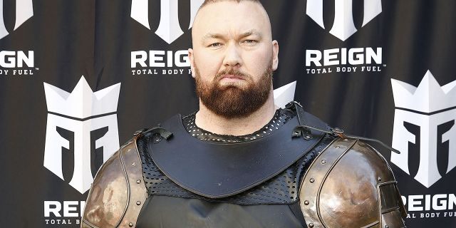 "Game of Thrones" actor Hafþór Júlíus Björnsson (Thor) “The Mountain” leads a march through the streets of Times Square to celebrate the launch of Monster Energy’s new performance beverage REIGN Total Body Fuel on April 16, 2019. He's out to defend his World's Strongest Man title following the "Game of Thrones" series finale.