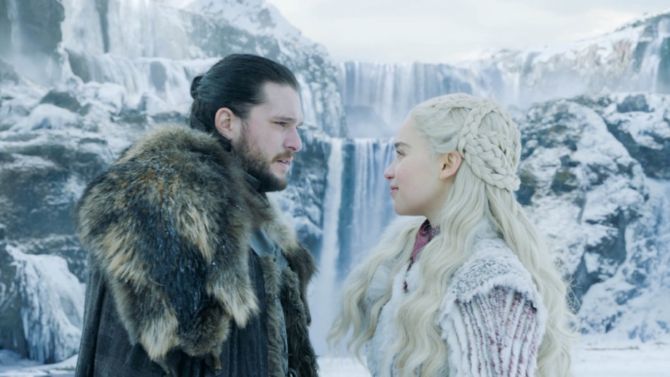 Kit Harington as Jon Snow and Emilia Clarke as Daenerys Targaryen, as seen in Season 8 of HBO's 'Game of Thrones'