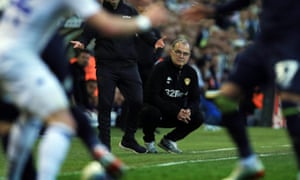 Leeds manager Marcelo Bielsa looks on during his team’s play-off semi-final against last season.