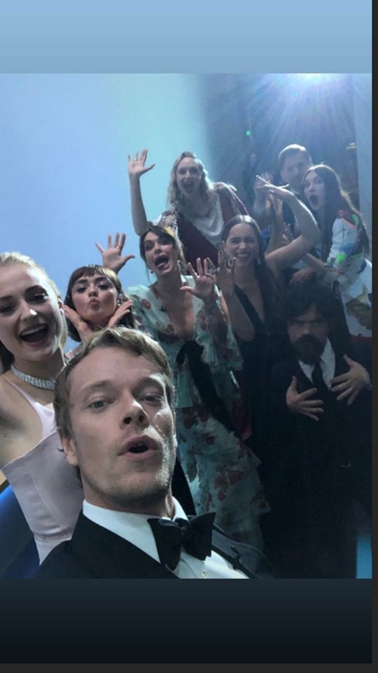 GOT cast party backstage at Emmys (Picture: Alfie Allen)