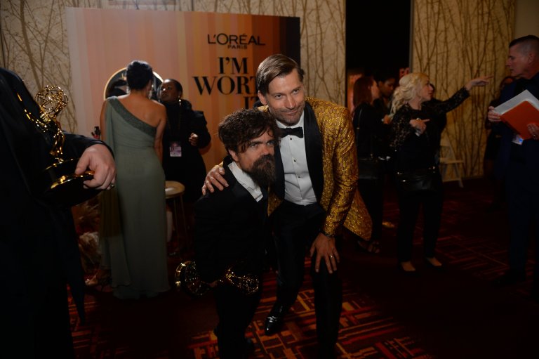 Peter Dinklage, left and Nikolaj Coster-Waldau at the Emmys after party