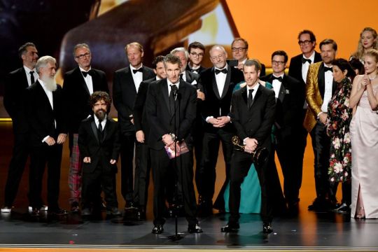 D.B. Weiss and cast and crew of Game of Thrones accept the Outstanding Drama Series award (Picture: Amy Sussman/WireImage)