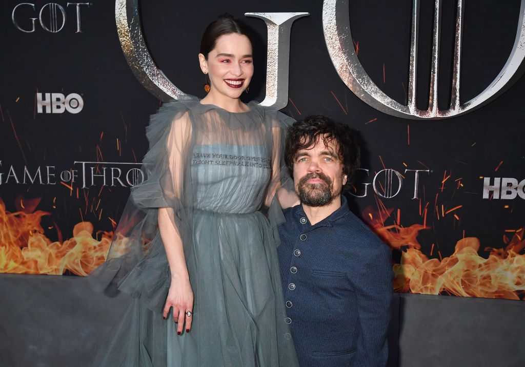 Game of Thrones stars Emilia Clarke (Daenerys Targaryen) and Peter Dinklage (Tyrion Lannister) at the season 8 premiere