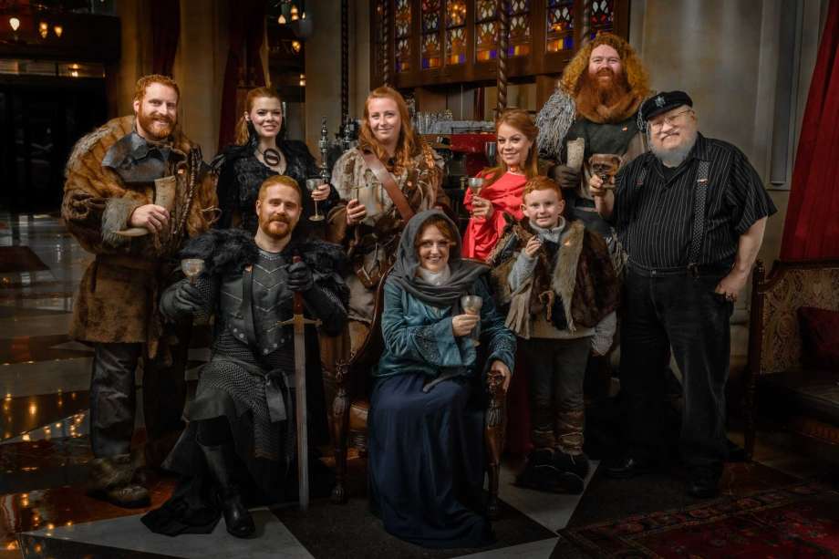 The cast of the 2019 League of Extraordinary Redheads Christmas card, back row L-R: Anthony Gagliardi, Noelle Rein, Margaret Young, Laura McCaffrey, Anasha Cummings. Front row L-R: Duncan Crary, Mary Darcy, Colin Butler and author George R. R. Martin. (Photo by Neil Grabowsky) Photo: NEIL GRABOWSKY / Neil Grabowsky