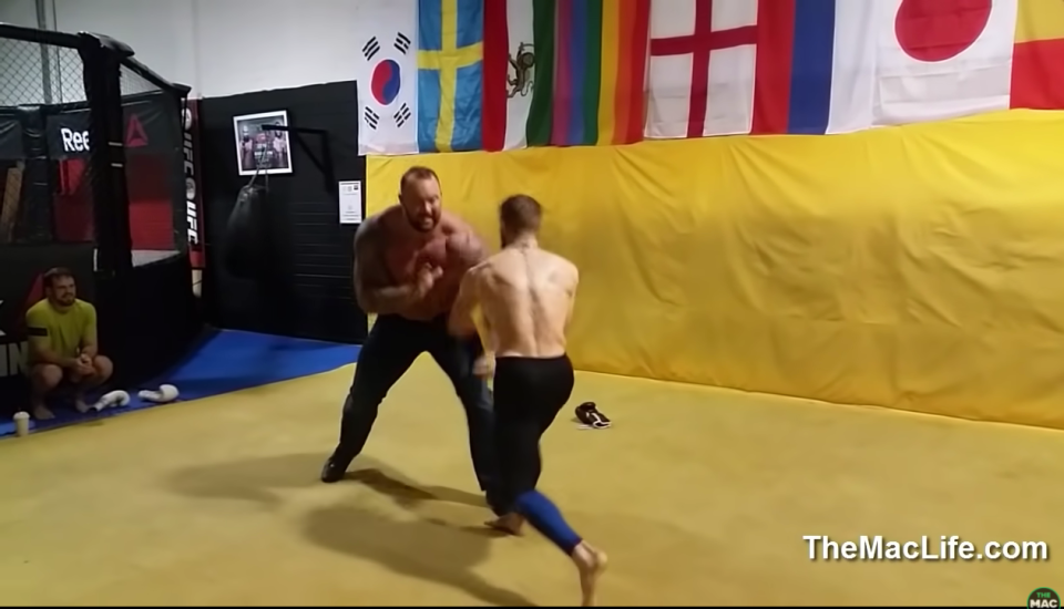 Conor McGregor sinks a left into the body of The Mountain