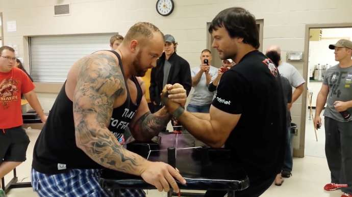 Hafthor Bjornsson lost to famous arm-wrestler Devon Larratt – despite being 200lbs less heavy