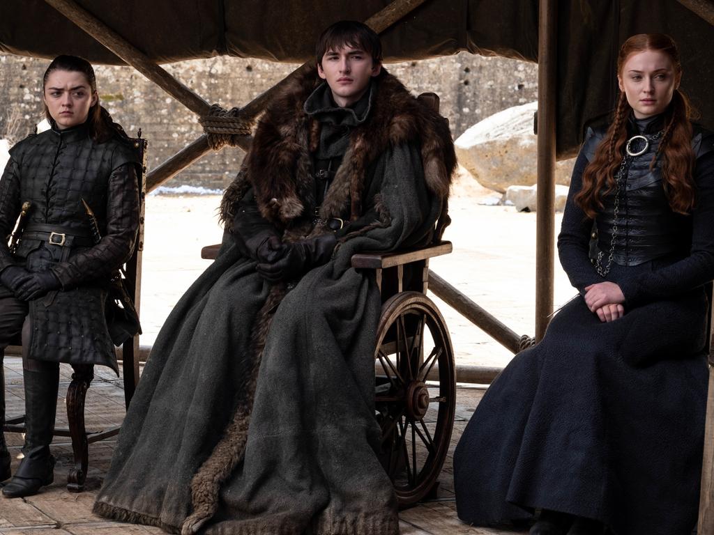 Game of Thrones, Season 8, Episode 6, called “The Iron Throne”. Wright (centre) is pictured with Maisie Williams as Arya Stark and Sophie Turner as Sansa Stark. Picture: Macall B. Polay/HBO
