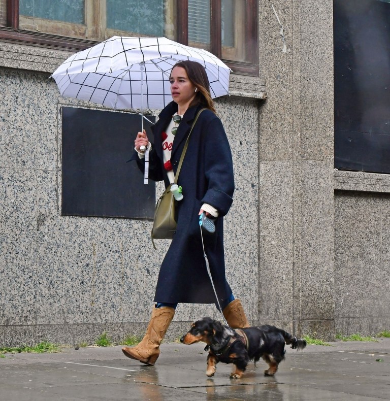 BGUK_1944367 - *EXCLUSIVE* London, UNITED KINGDOM - WEB MUST CALL FOR PRICING - PICTURES TAKEN ON 06/06/2020 - Not much Social distancing!!!! Game of Thrones Actress Emilia Clarke is pictured not sticking to COVID 19 Social distancing rules as she's pictured with her Dachshund dog visiting the park in London. The actress was seen meeting up with other dog lovers in the park in what looked like could be some dog training, Emilia seemed in good spirits as she chatted away with the other dog owners and at one stage let her pet sausage dog play with some children much to her amusement! Pictured: Emilia Clarke BACKGRID UK 8 JUNE 2020 BACKGRID UK 10 JUNE 2020 BYLINE MUST READ: BACKGRID UK: +44 208 344 2007 / uksales@backgrid.com USA: +1 310 798 9111 / usasales@backgrid.com *UK Clients - Pictures Containing Children Please Pixelate Face Prior To Publication*