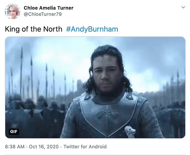Two memes shows Mr Burnham’s head photoshopped onto the body of Kit Harrington, who played northern Lord Commander of the Watch Jon Snow in the series