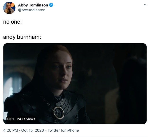 In one tweet, a social media user posted a three-second clip of Sophie Turner, who plays Sansa Stark, asking: ‘What about the North?’