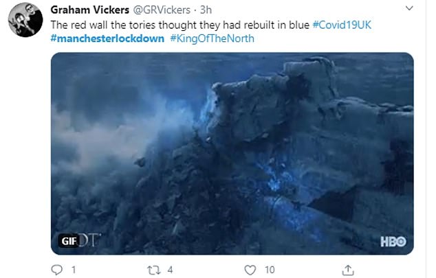 A scene from Game of Thrones of a dragon destroying a wall - which one person said was symbolic of the Tories blowing down the 'blue wall' they had build up in the 2019 election