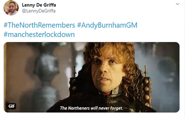 The hashtag #Manchesterlockdown was trending on Twitter, and used in this tweet of a scene from Game of Thrones showing Tyrion Lannister