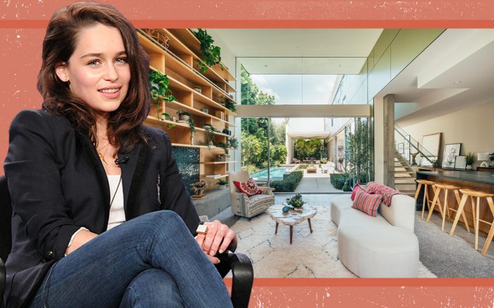 Emilia Clarke and the Venice home at 645 Millwood Avenue (Getty, Elliman)