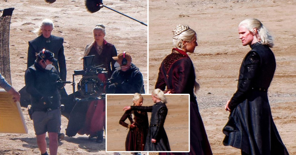 Composite image of Emma D'Arcy and Matt Smith on set of House of the Dragon