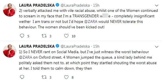 Awful: Back in 2019, Laura revealed that she was called 'ugly', 'fat' and a 'transgender w***e' by four 'violent' women while shopping at Zara's Oxford Street store in London