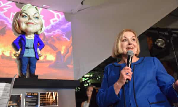 New Zealand opposition leader Judith Collins with her puppet.