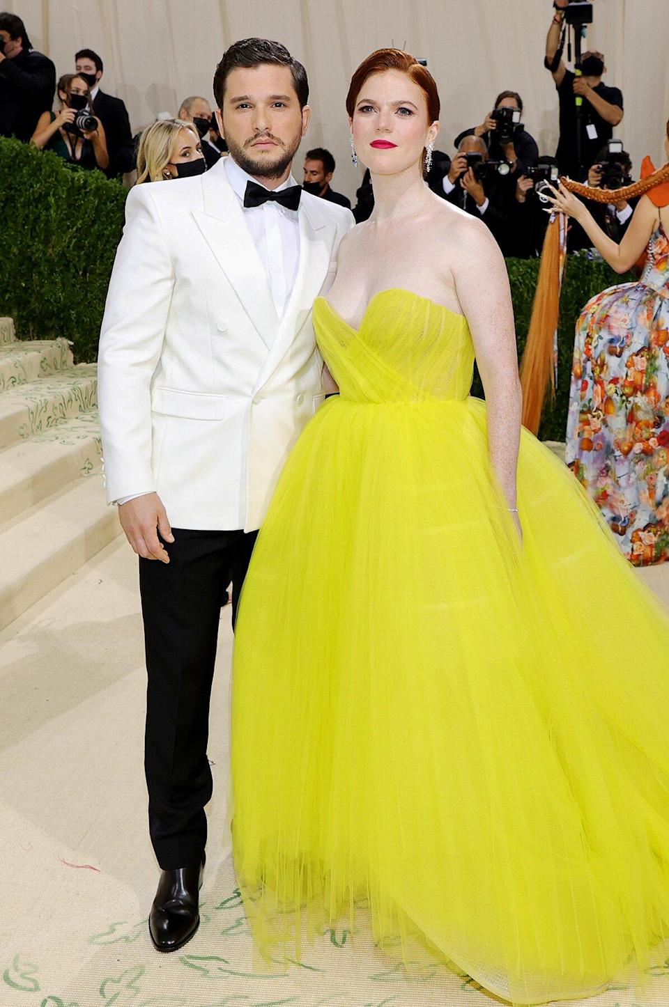 Kit Harington and Rose Leslie attend The 2021 Met Gala Celebrating In America: A Lexicon Of Fashion at Metropolitan Museum of Art on September 13, 2021