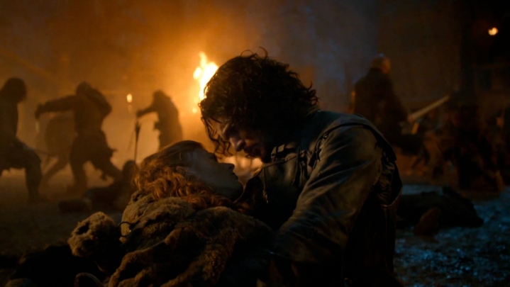 Jon holding and mourning a dying Ygritte.