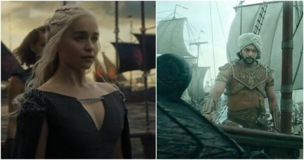Emilia Clarke as Daenerys and Jayam Ravi as Arulmozhi Varman (Screenshots of GOT and PS promo)
