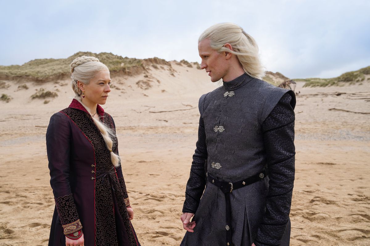 Emma D’Arcy as Princess Rhaenyra Targaryen and Matt Smith as Prince Daemon Targaryen in House of the Dragon