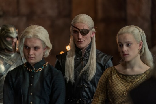 Aegon (Tom), Helaena (Phia Saban) and Aemond (Ewan Mitchell) in House of the Dragon